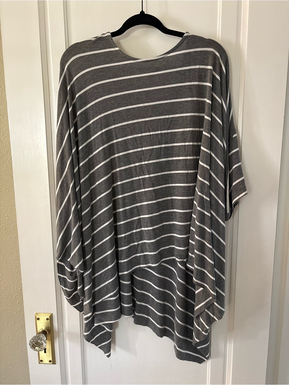 Relaxed Gray & White Striped Women's Tunic Top